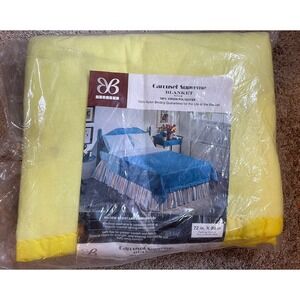 Vtg Bibb Blanket Carousel Supreme 100% Virgin Polyester Yellow 72x90 Satin Trim